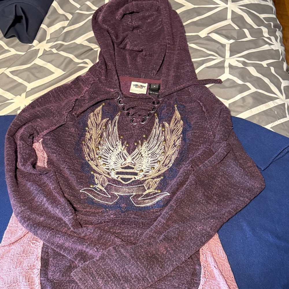 Harley-Davidson Purple Hooded Sweater with Embroidered Wings